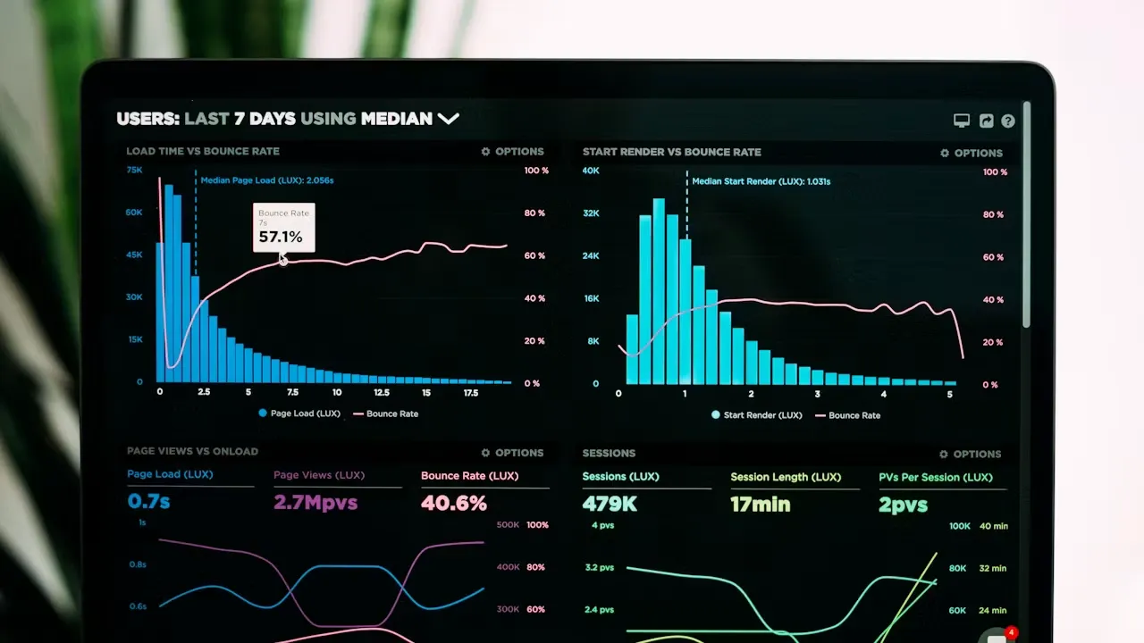 Performance analytics on a laptop screen used to evaluate a trading strategy