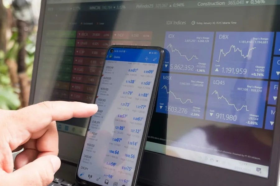 A smartphone showing a live market chart