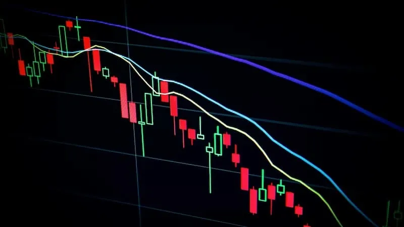 A candlestick chart on a dark screen