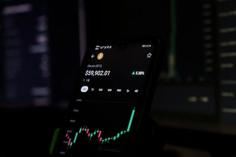 A phone displaying a stock chart