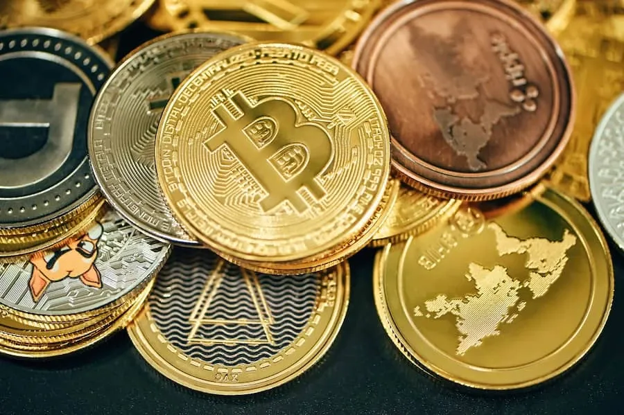 A pile of gold and silver coins