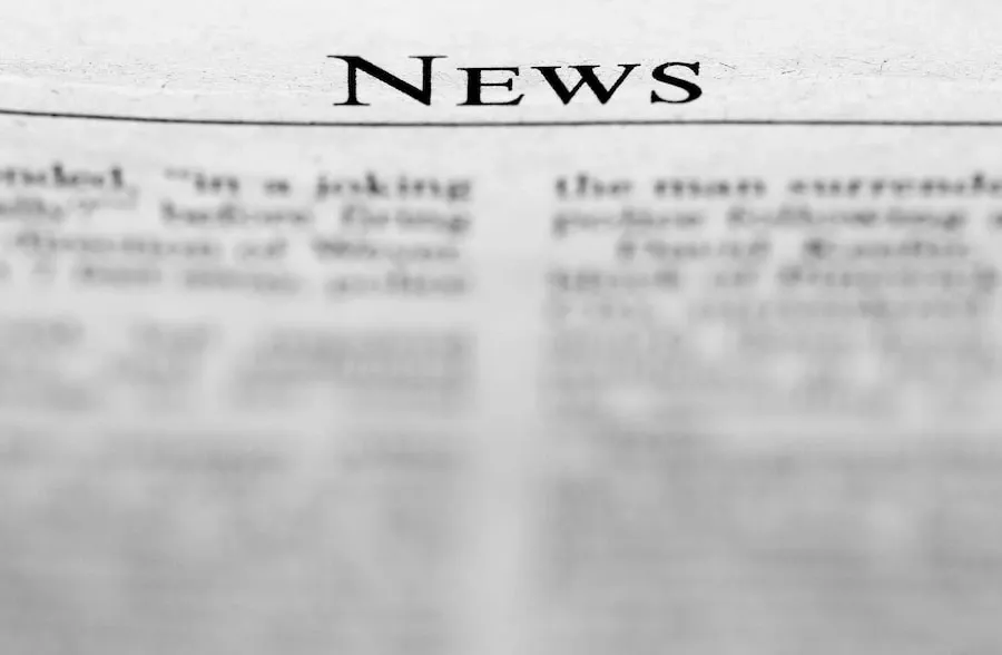 A newspaper page headed with the word news