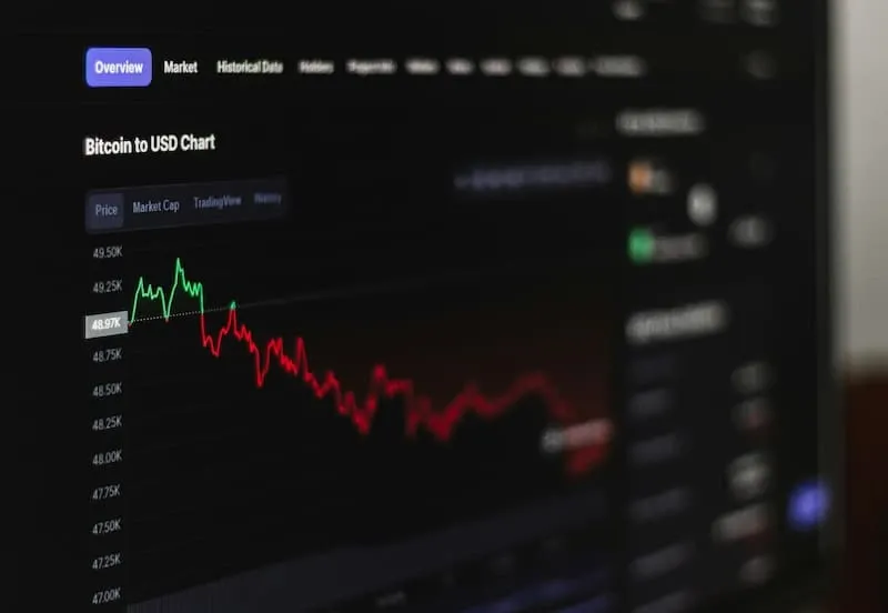 A screen displaying a stock market chart