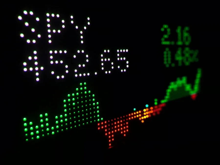 A market ticker with a trend line