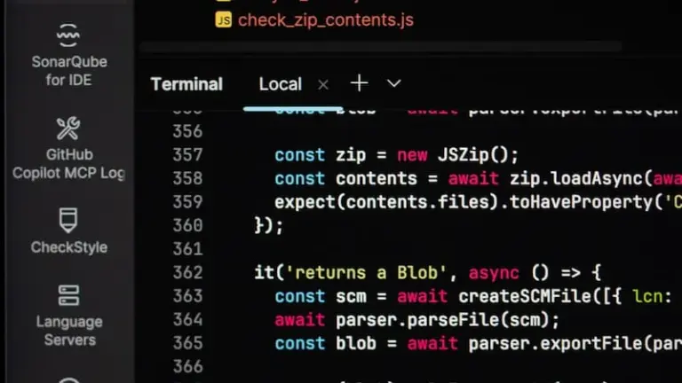 Program code displayed on a dark screen