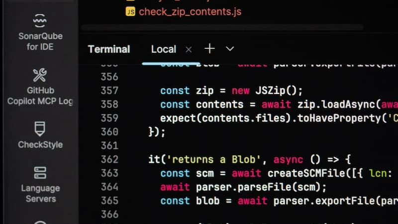 Program code displayed on a dark screen