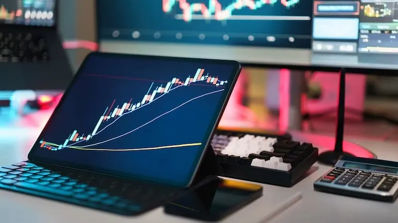 Laptop with crypto/finance analytics