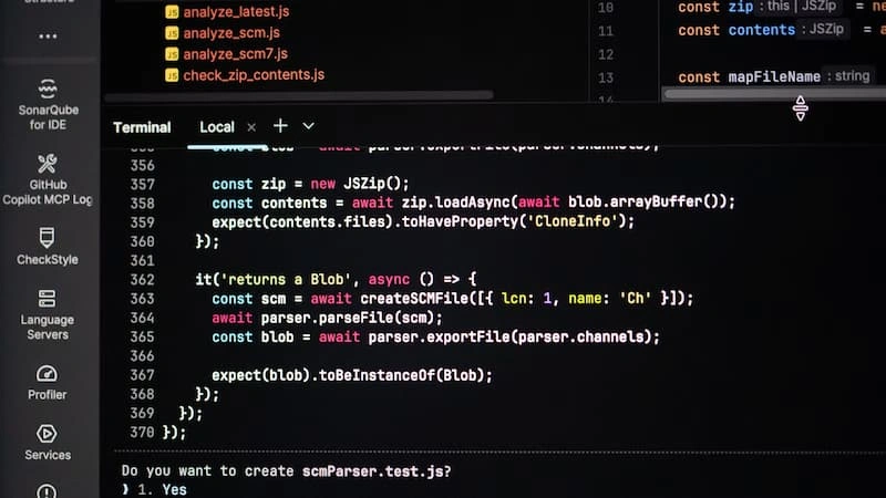 A dark-theme code editor on a screen