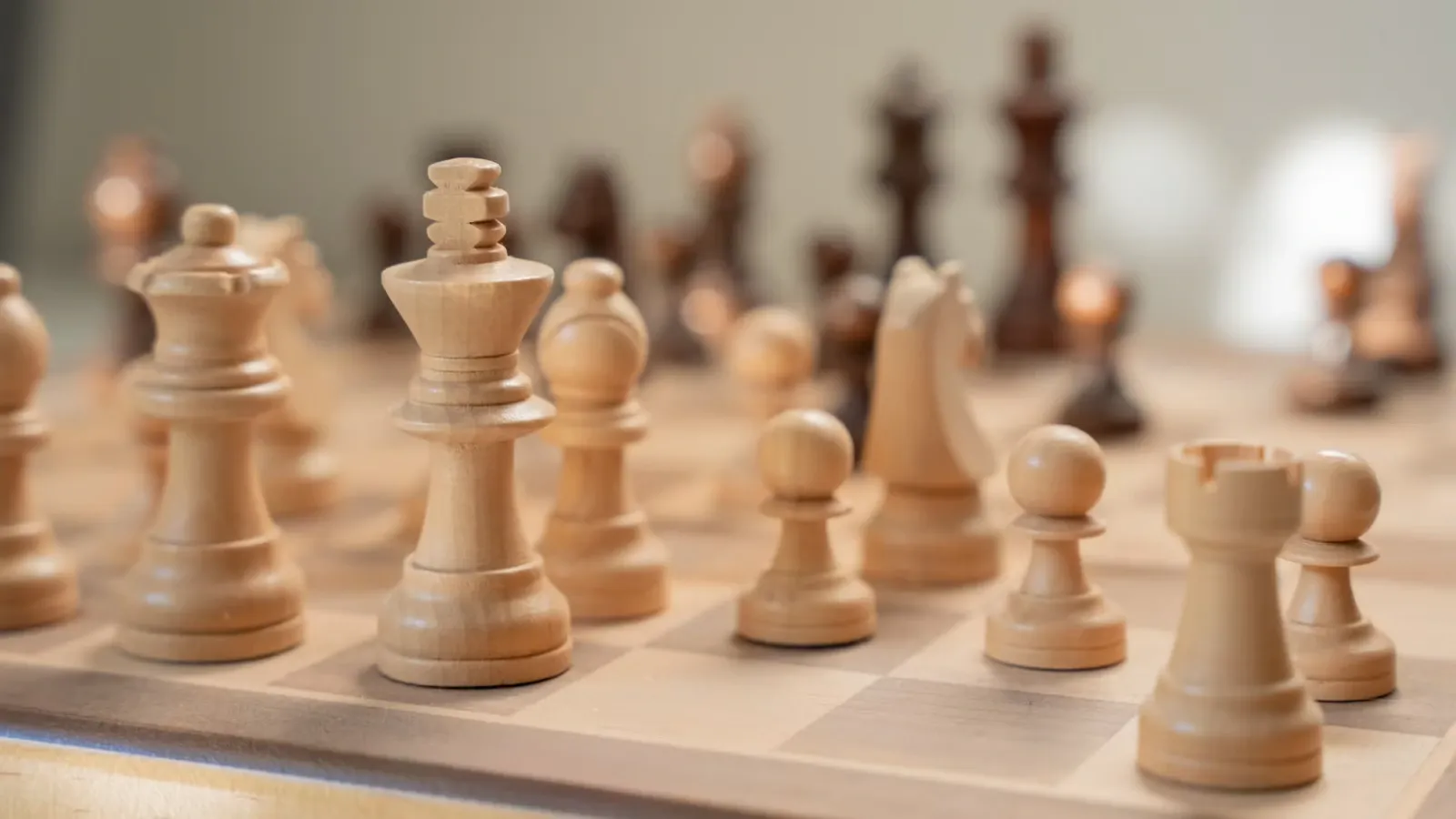 A chess board mid-game