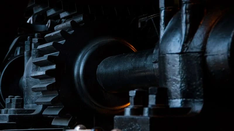 A close-up of metal gears