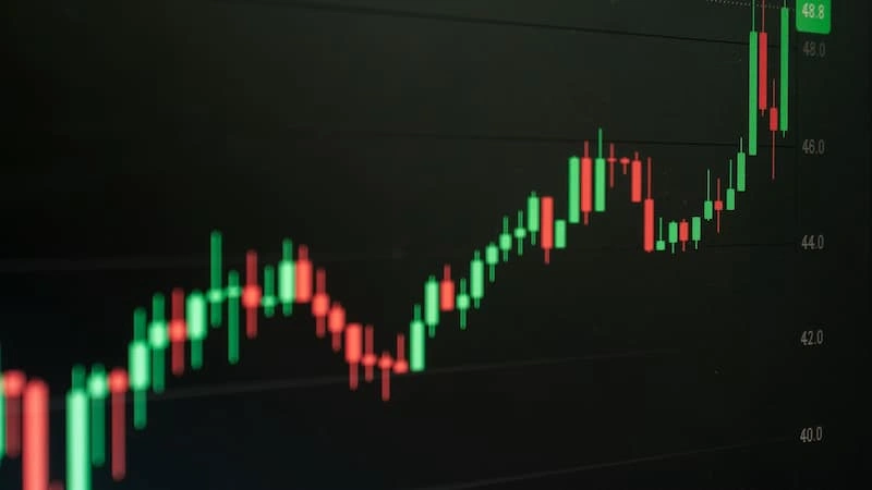 A stock chart moving upward