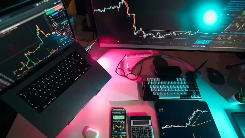 A laptop showing global markets