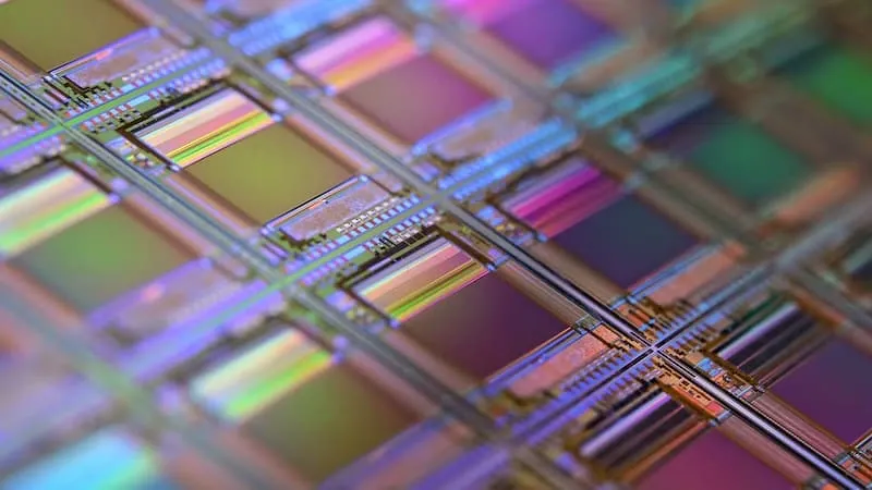 A silicon wafer of microchip dies