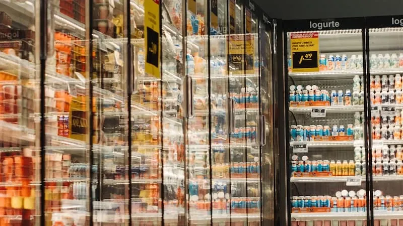 Rows of stocked display cases