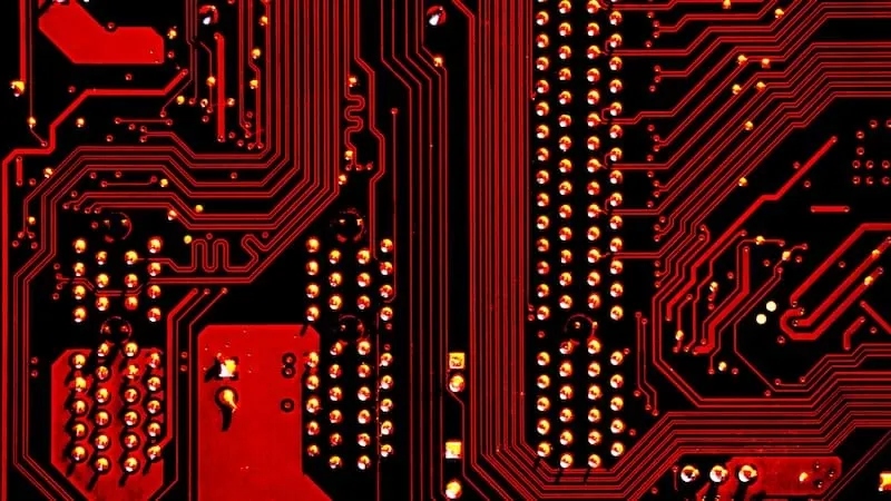 A red and black circuit board