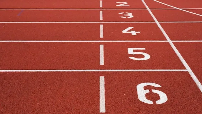 Numbered lanes on a running track
