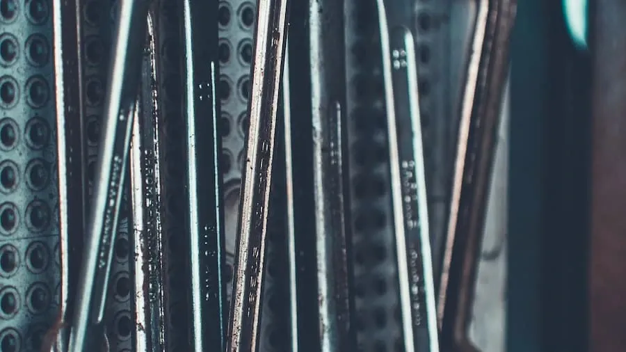 A close-up of a gray combination wrench set